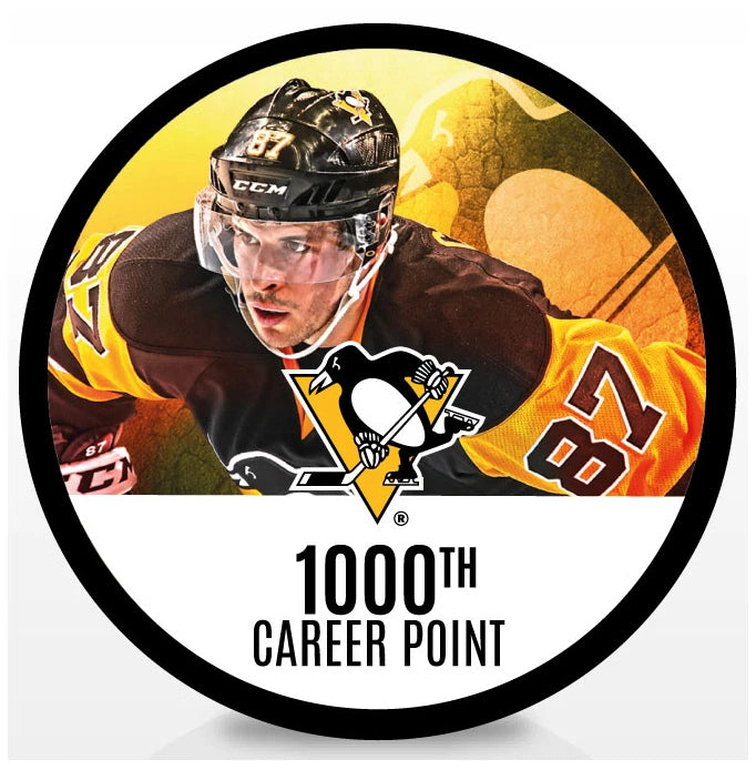 NHL Player Puck Sidney Crosby 1000th Career Point Penguins