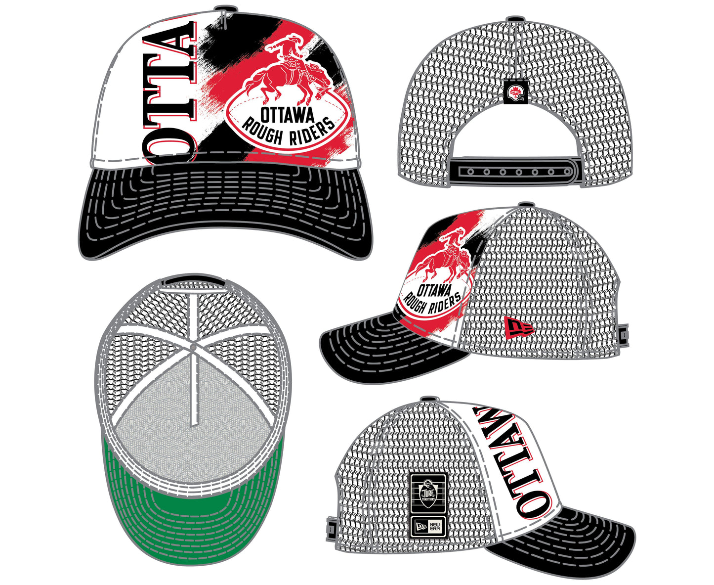 CFL Turf Traditions Hat 940 A-Frame Trucker Foam Ottawa Rough Riders