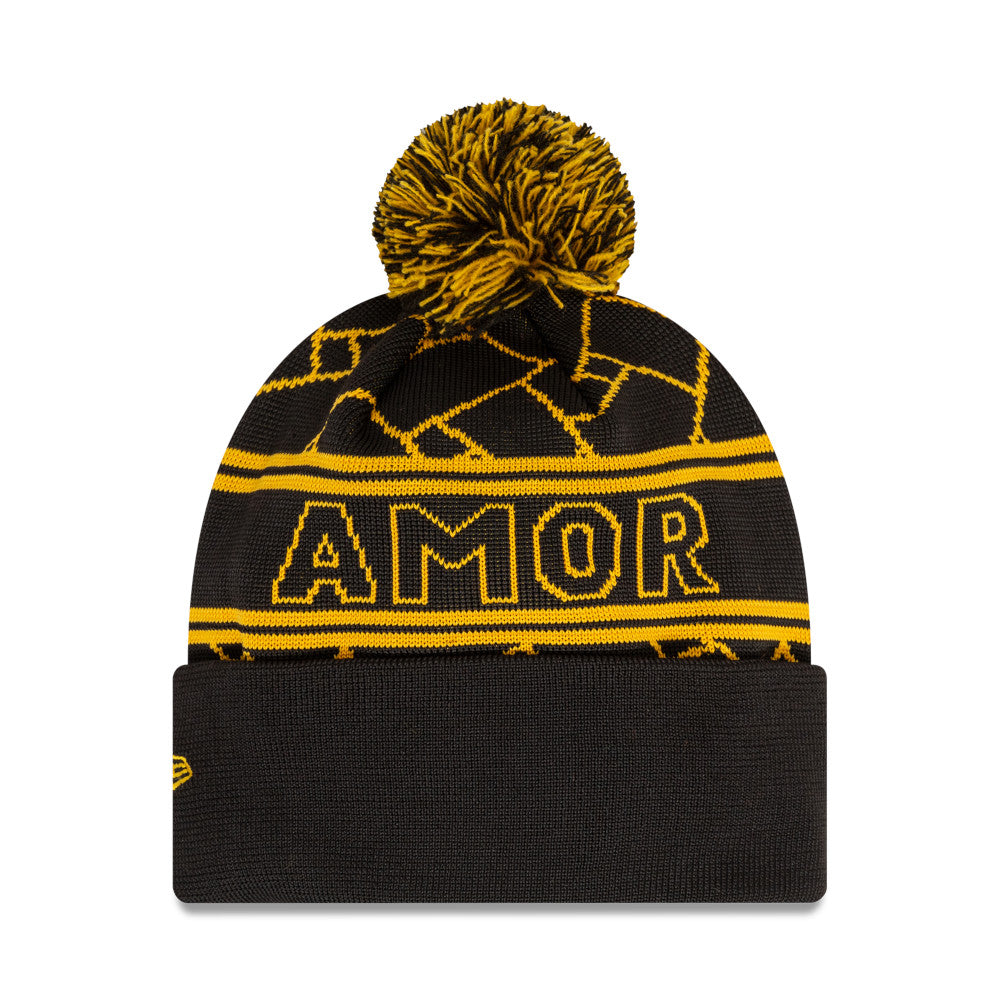Serie A Knit Hat Sport Cuffed Pom Black & Gold AS Roma