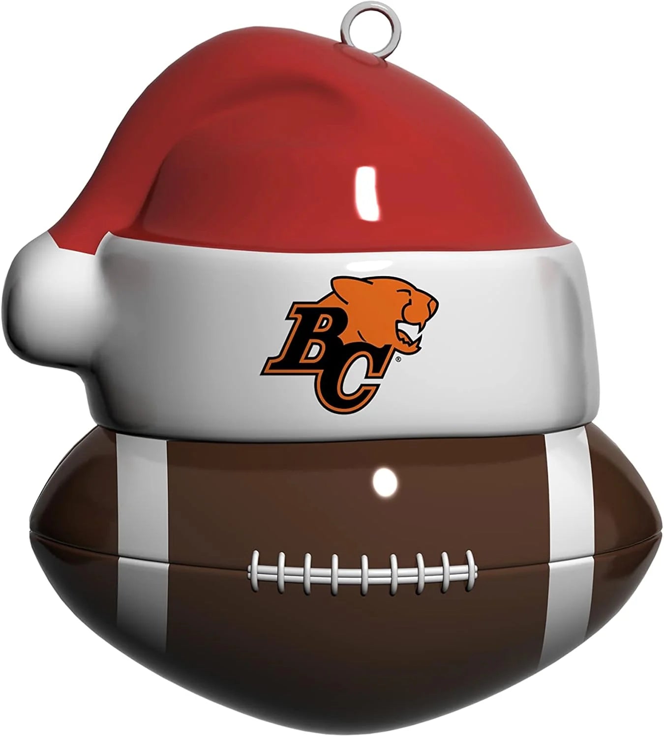CFL Ornament Glass Football w/ Santa Hat Lions