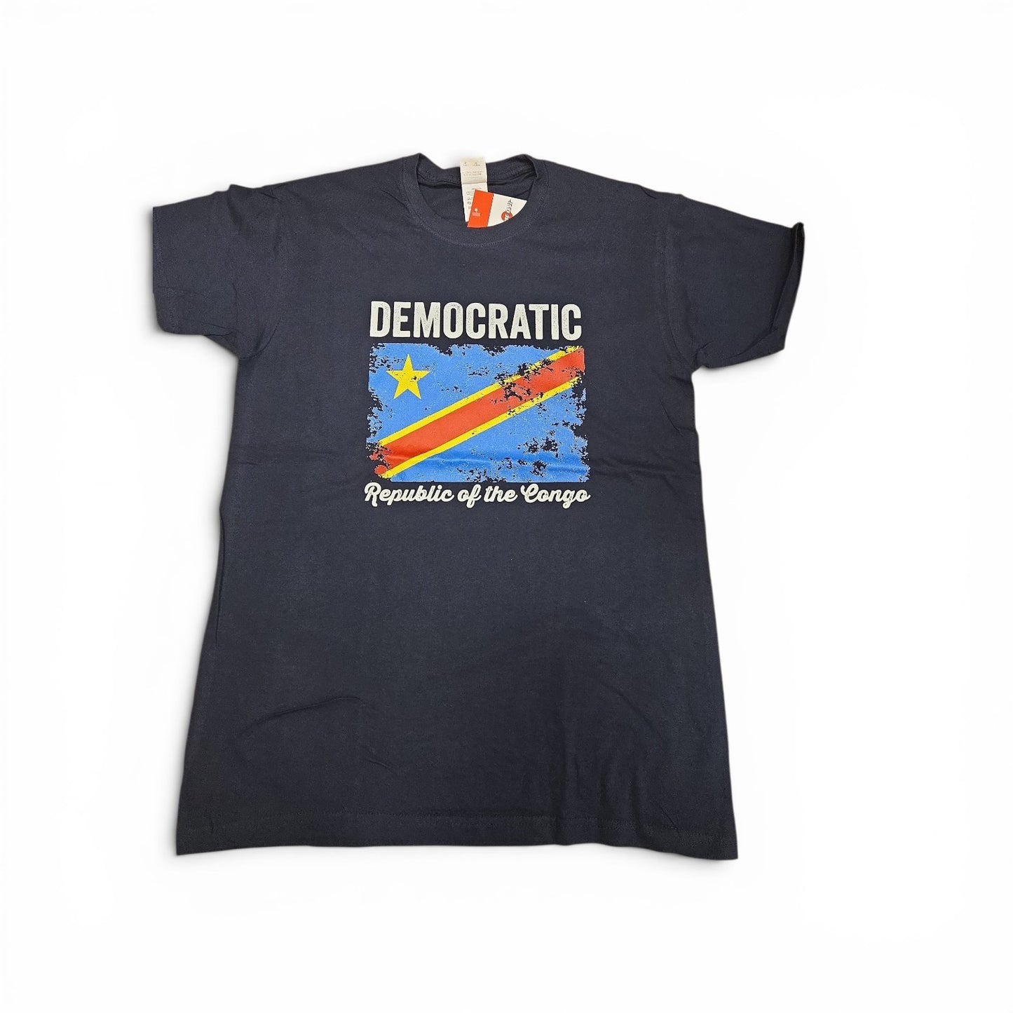 Country T-Shirt Distressed Flag Congo-Kinshasa (Dark Blue)