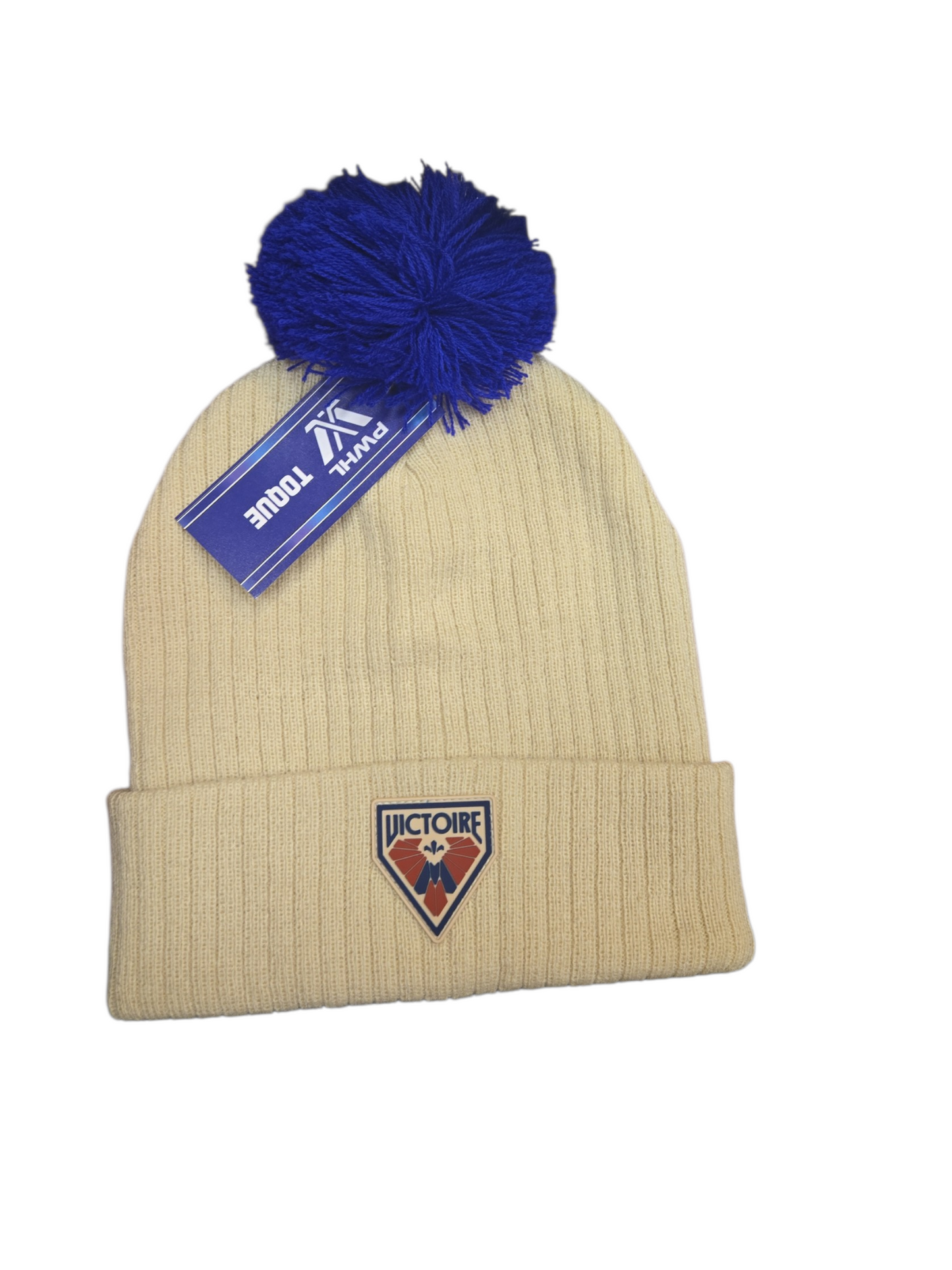 PWHL Knit Hat Rubberized Logo Cuffed w/Pom Montreal Victoire (Beige)