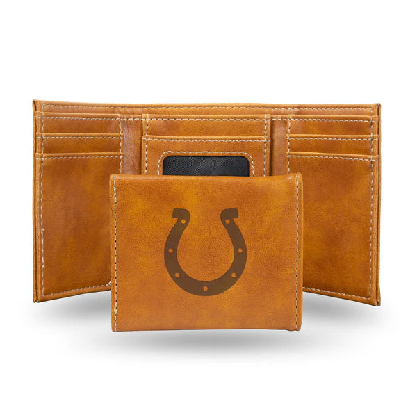NFL Wallet Laser Engraved Leather Tri-Fold Colts (Brown)