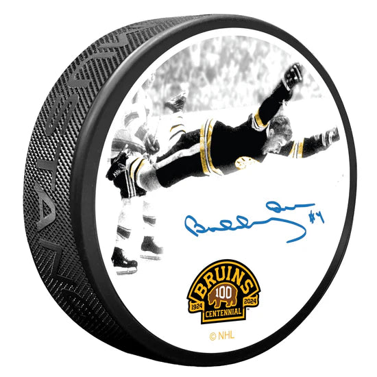 NHL Textured Puck Boston Bruins Bobby Orr Flying