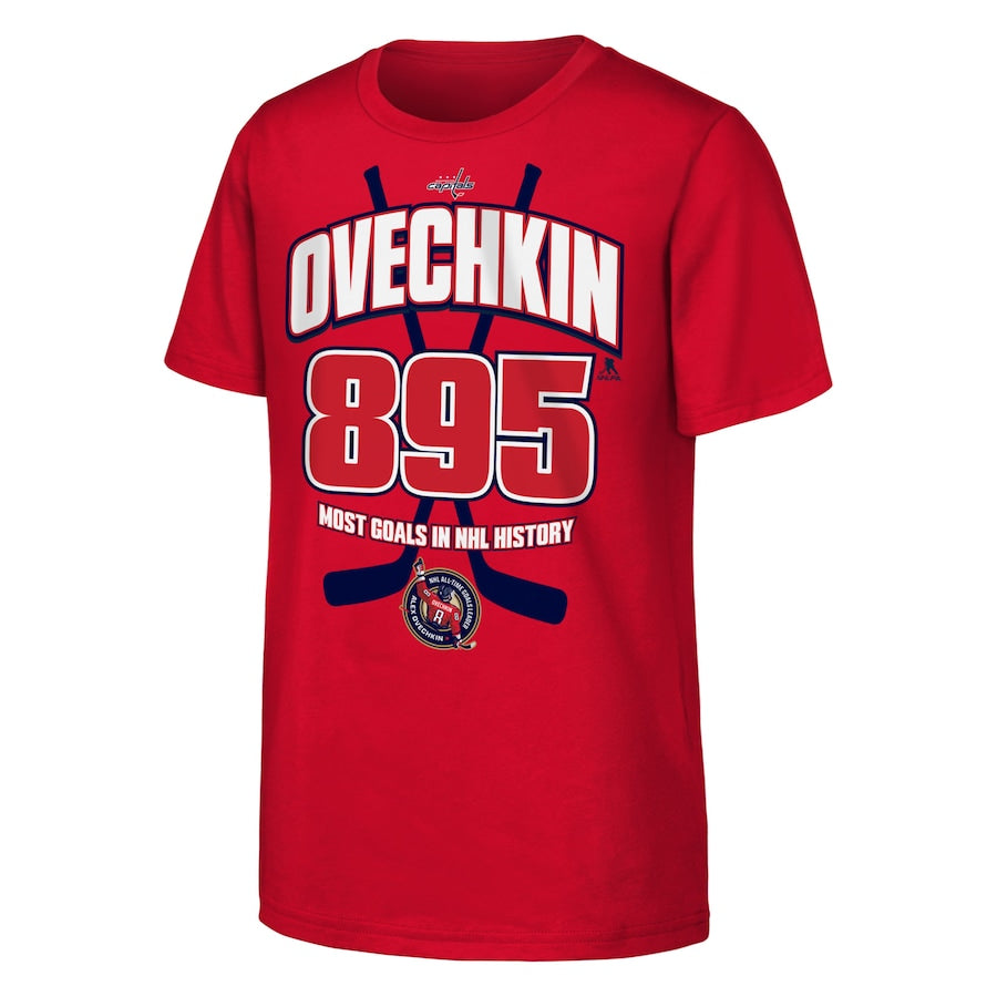 NHL Youth Player T-Shirt Cross Sticks All-Time Leading Goal Scorer Alex Ovechkin Capitals