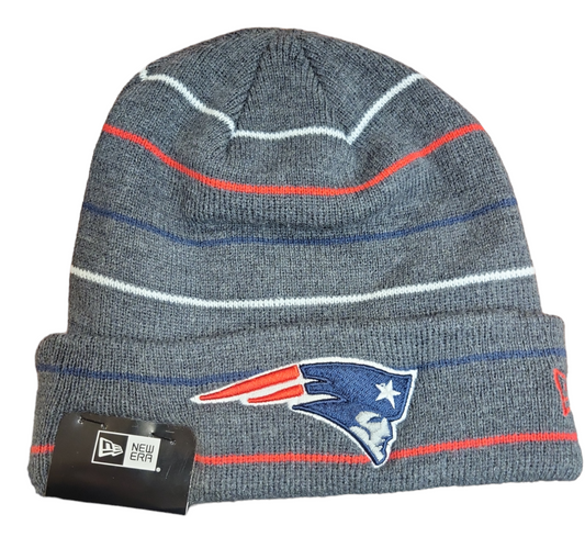 NFL Cuffed Knit Hat Charcoal Rowed Striped Patriots
