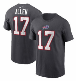 NFL Player T-Shirt Name And Number Josh Allen Bills (Grey)