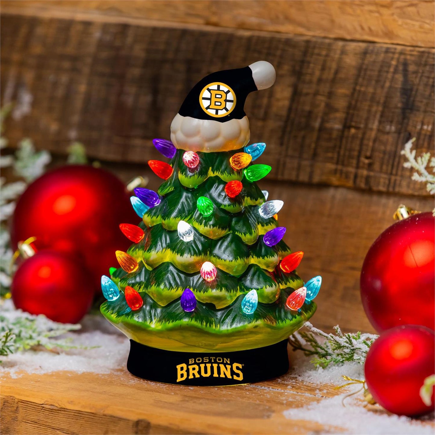 NHL LED Ceramic Christmas Tree 8 Inches Bruins