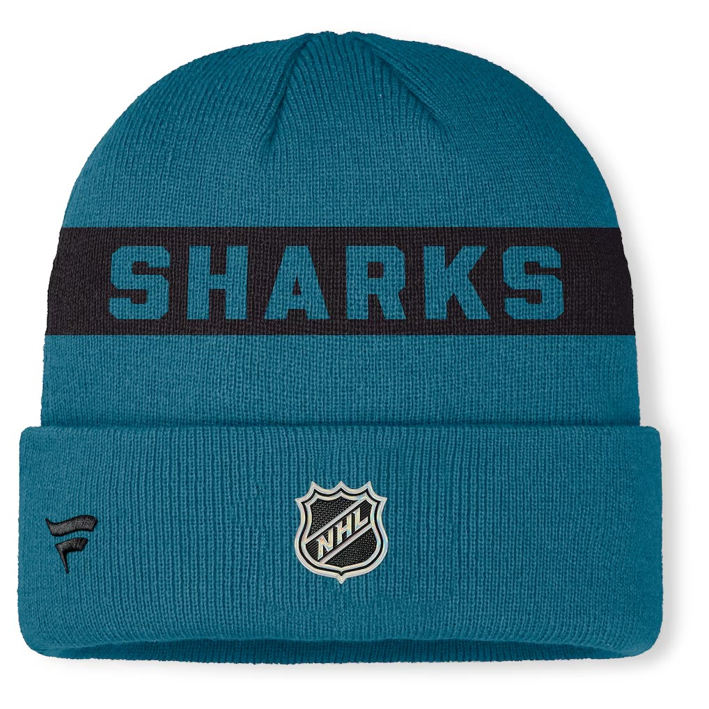 NHL Knit Hat Authentic Pro Cuffed Stripe Beanie Rink Road 2025 Sharks