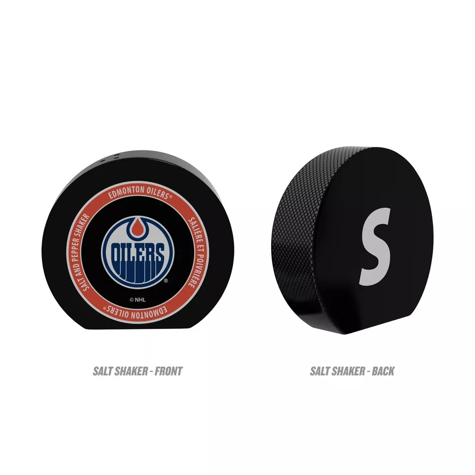 NHL Ceramic Hockey Puck Salt & Pepper Shaker Oilers
