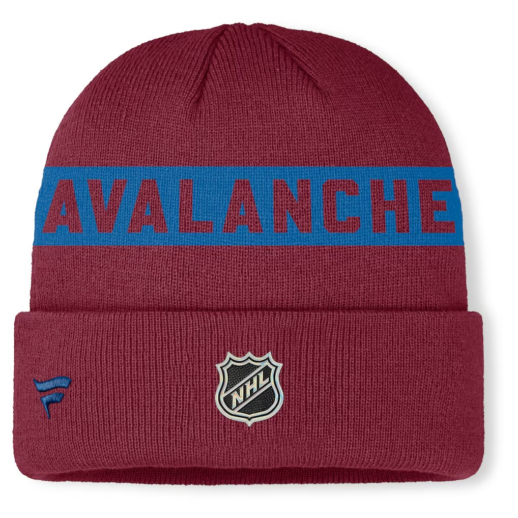 NHL Knit Hat Authentic Pro Cuffed Stripe Beanie Rink Road 2025 Avalanche