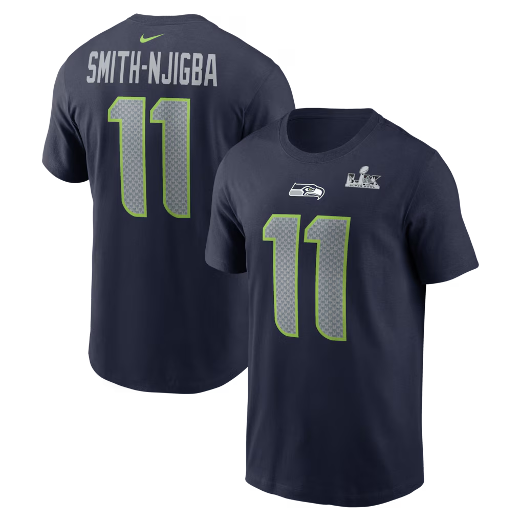 NFL Player T-Shirt Super Bowl LX Navy Patch Jaxon Smith-Njigba Seahawks