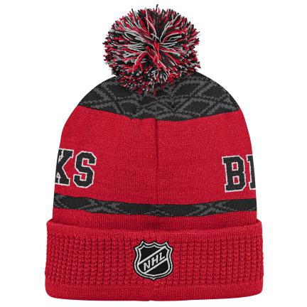 NHL Youth Knit Hat Puck Pattern Cuff Blackhawks