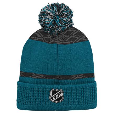 NHL Youth Knit Hat Puck Pattern Cuff Sharks