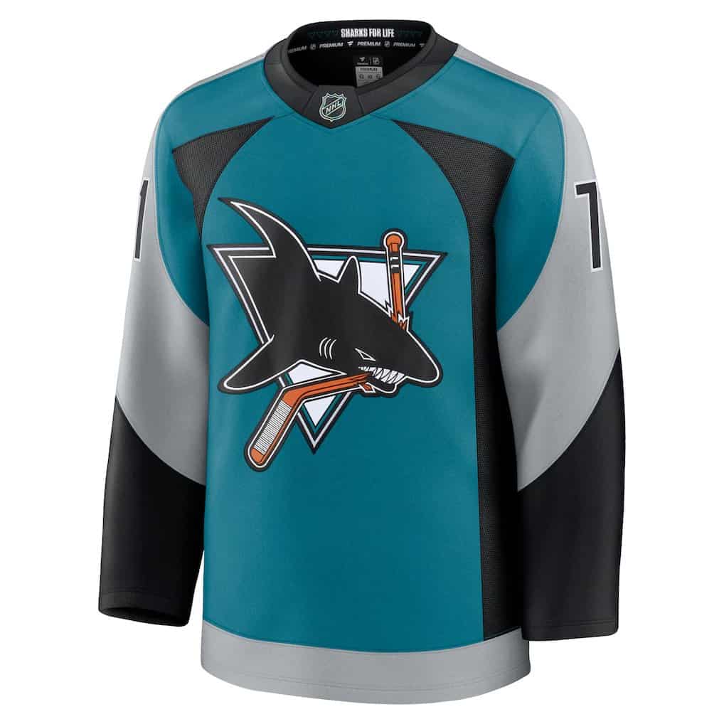 NHL Player Premium Jersey Alternate Teal Macklin Celebrini Sharks