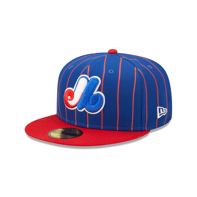 MLB Hat 5950 Cooperstown Birdcage Pinstripes Expos (Royal Blue & Red)