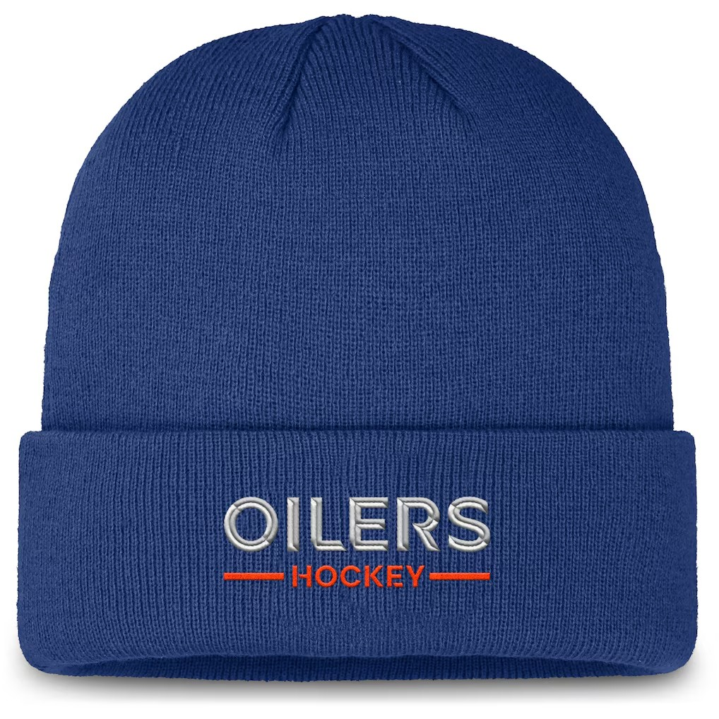 NHL Knit Hat Authentic Pro Cuffed Wordmark Beanie Rink Road 2025 Oilers