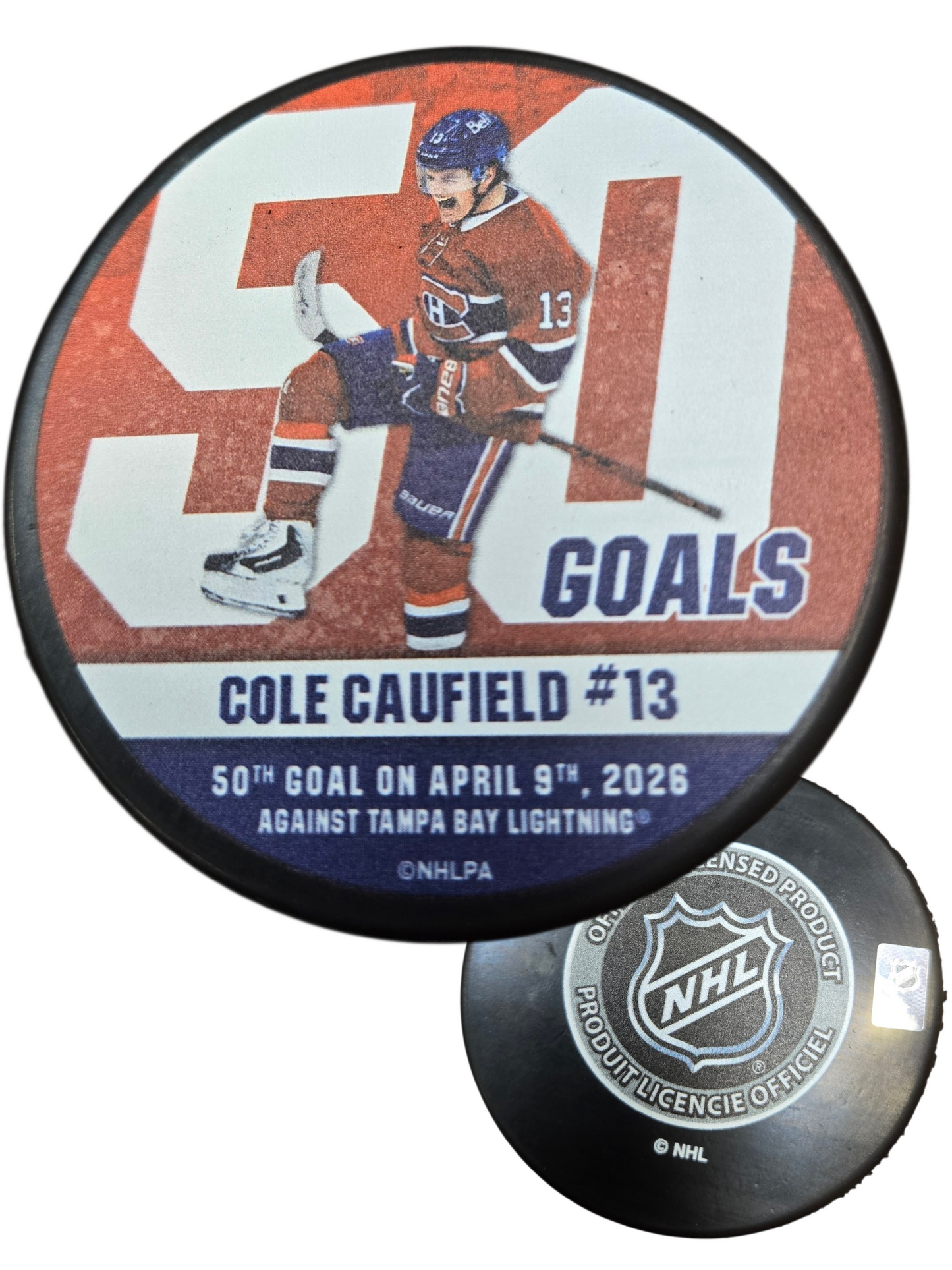NHL Player Puck 50 Goals Caufield Canadiens