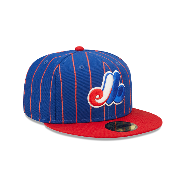 MLB Hat 5950 Cooperstown Birdcage Pinstripes Expos (Royal Blue & Red)