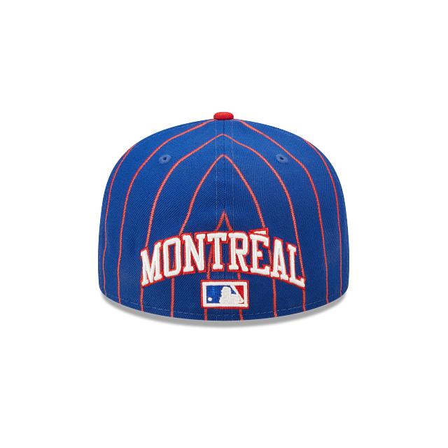 MLB Hat 5950 Cooperstown Birdcage Pinstripes Expos (Royal Blue & Red)