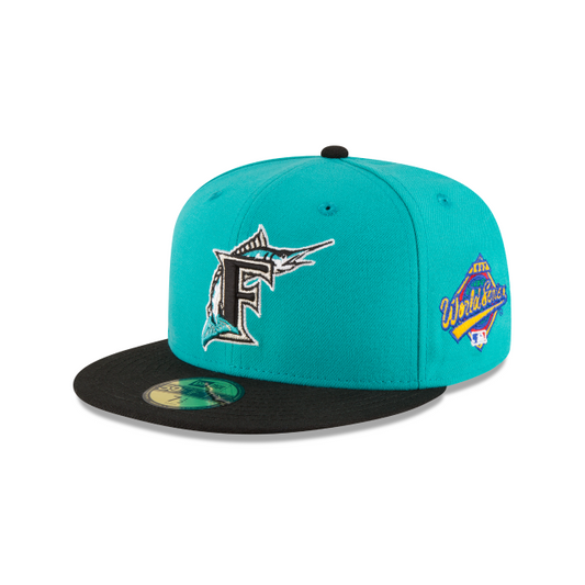 MLB Hat 5950 Cooperstown Wool World Series 1997 Marlins (Teal and Black)