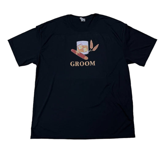Joke T-shirt Groom Cigar & Drink (Black)