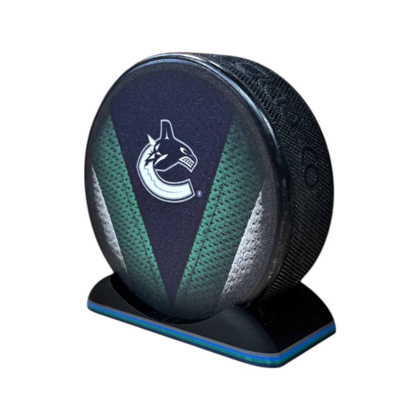Puck Display Stand Grey, Blue & Green