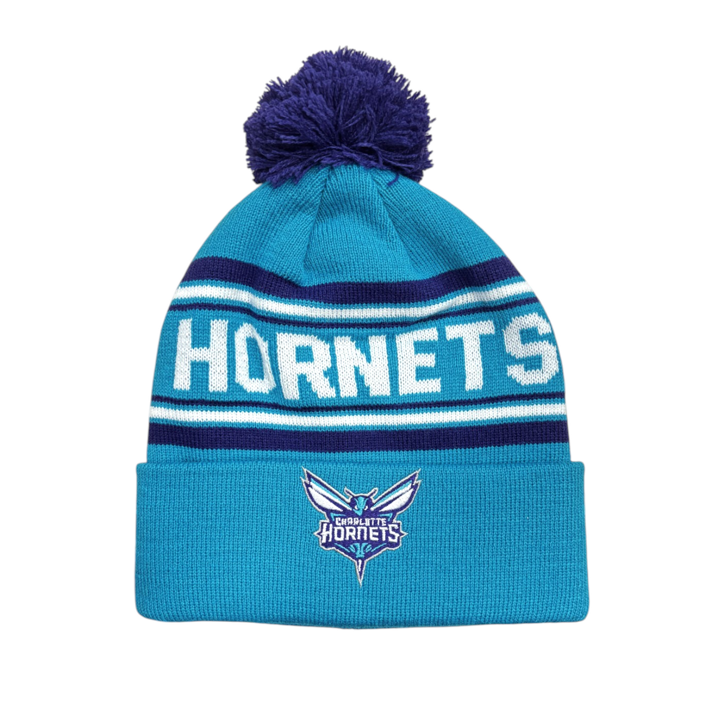 NBA Youth Knit Hat Backboard Jacquard Cuffed with Pom Hornets