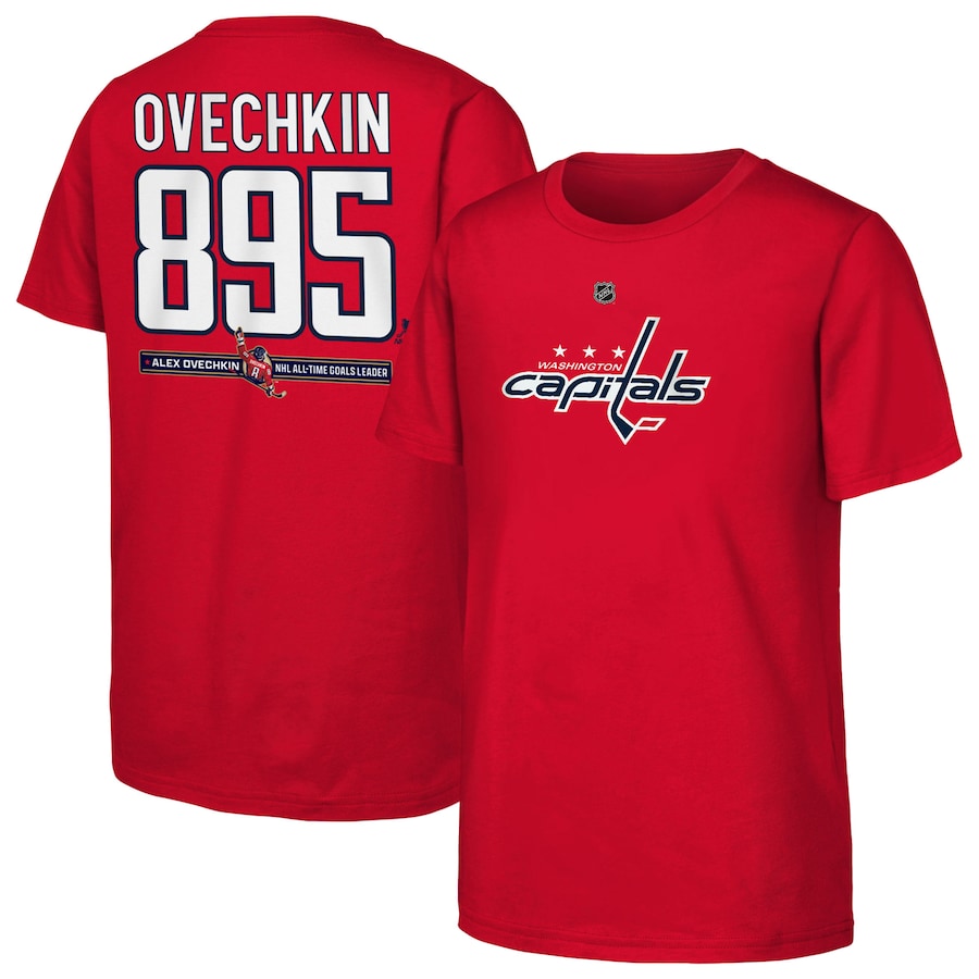 NHL Youth Player T-Shirt Name & Number All-Time Leading Goal Scorer Alex Ovechkin Capitals