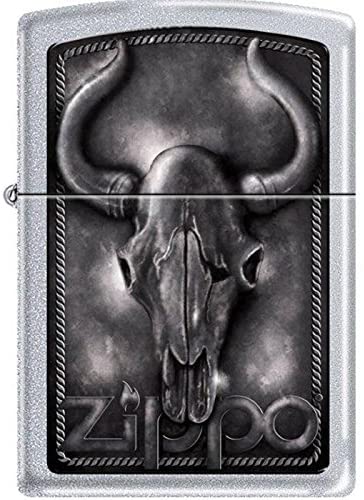 Zippo Lighter Bull Skull Satin Chrome
