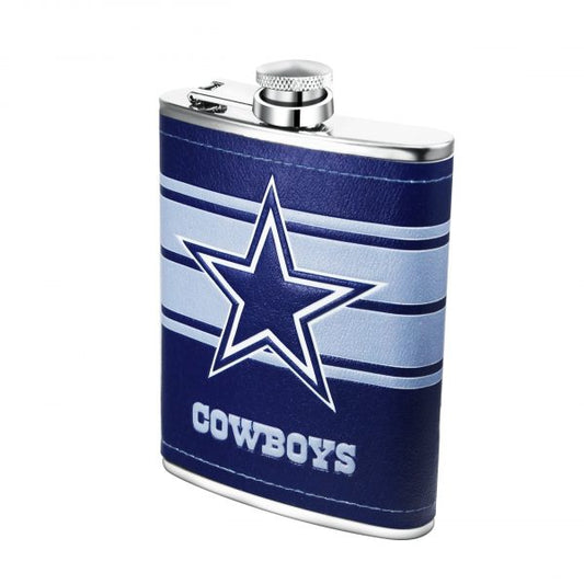 NFL 8 oz SS Flask + Funnel Set PU Wrap With Embossed Logo Cowboys