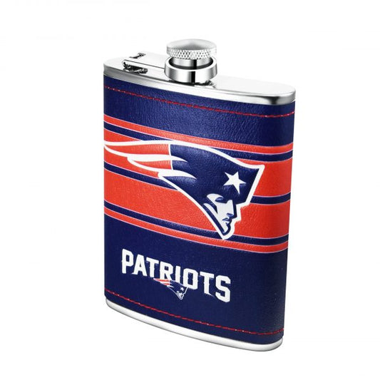 NFL 8 oz SS Flask + Funnel Set PU Wrap With Embossed Logo Patriots