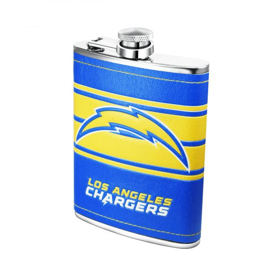 NFL 8 oz SS Flask + Funnel Set PU Wrap With Embossed Logo Chargers