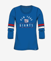NFL Ladies 3/4 Sleeve Shirt Iconic Bi-blend with Sleeve Stripes Giants
