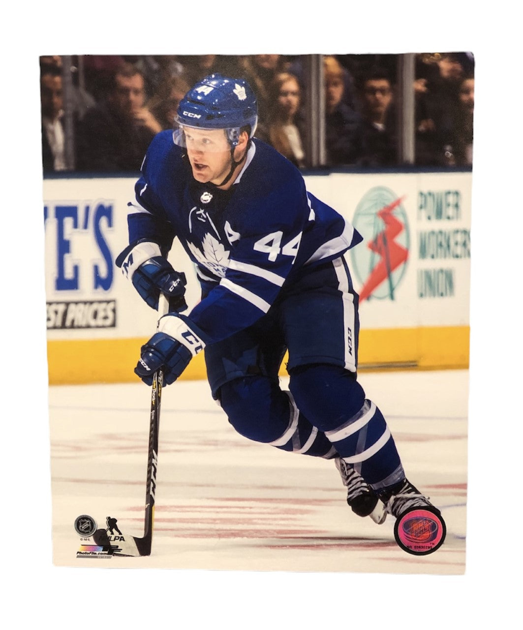 NHL 8X10 Player Photograph Black Stick Morgan Rielly Maple Leafs