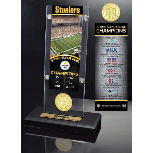 NFL Silver Coin And Ticket Acrylic Desktop Display 6 Time Super Bowl Champs Steelers