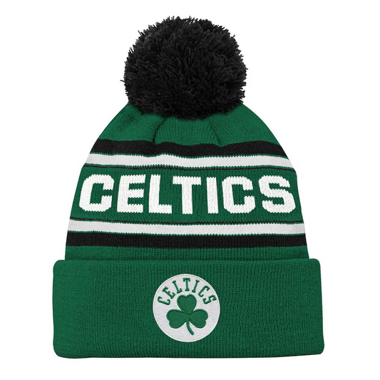 NBA Youth Knit Hat Backboard Jacquard Cuffed with Pom Celtics