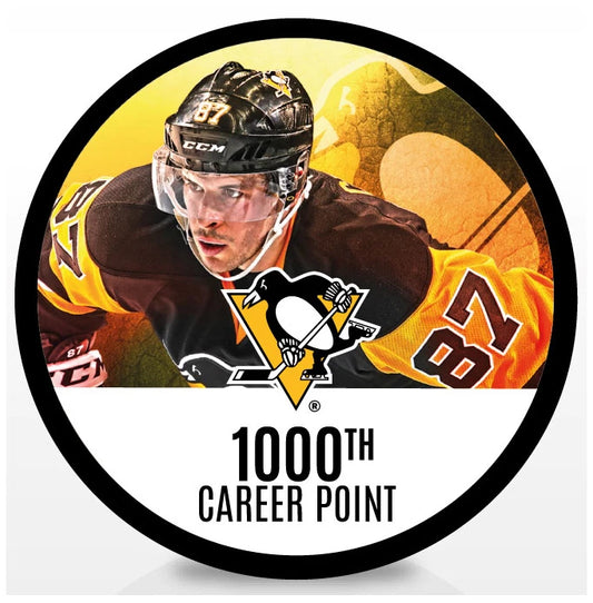 NHL Player Puck Sidney Crosby 1000th Career Point Penguins