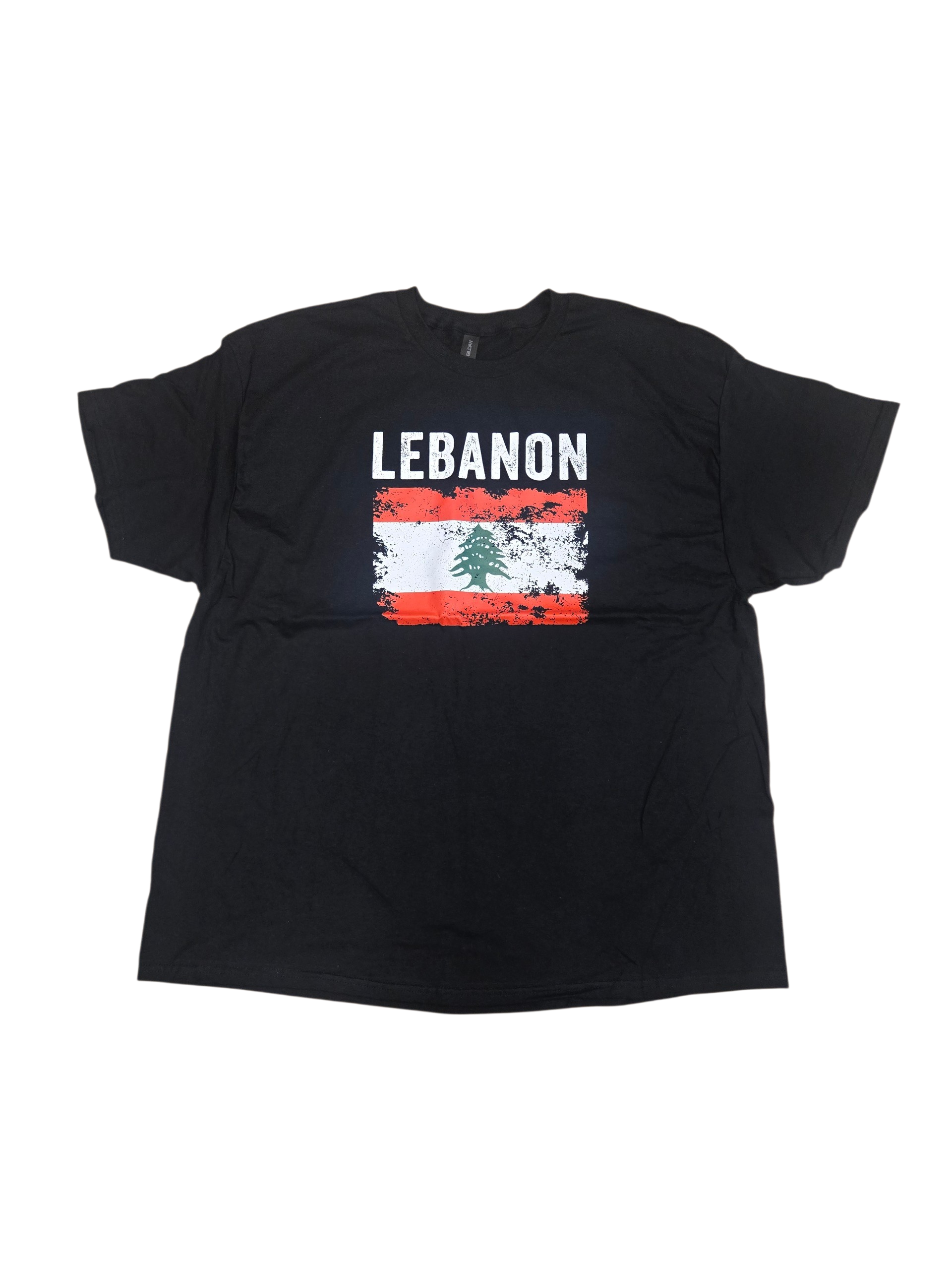 Country T-Shirt Distressed Flag Lebanon (Black)