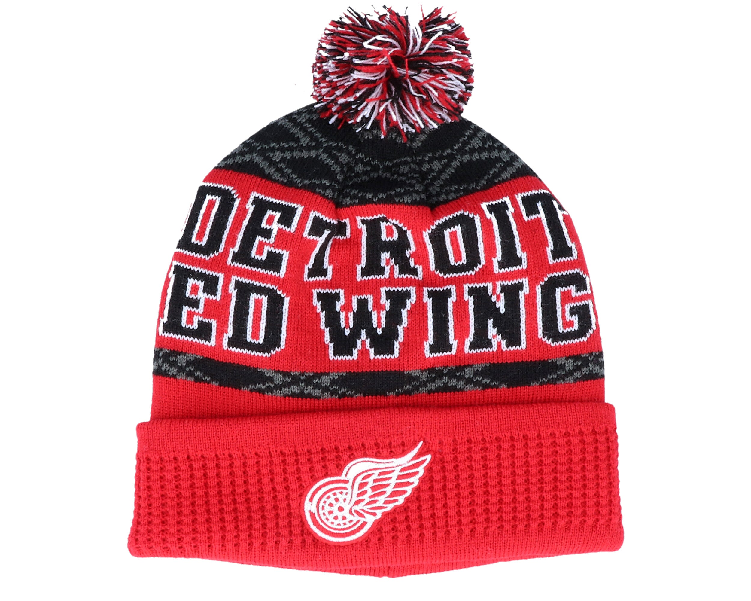 NHL Youth Knit Hat Puck Pattern Cuff Red Wings