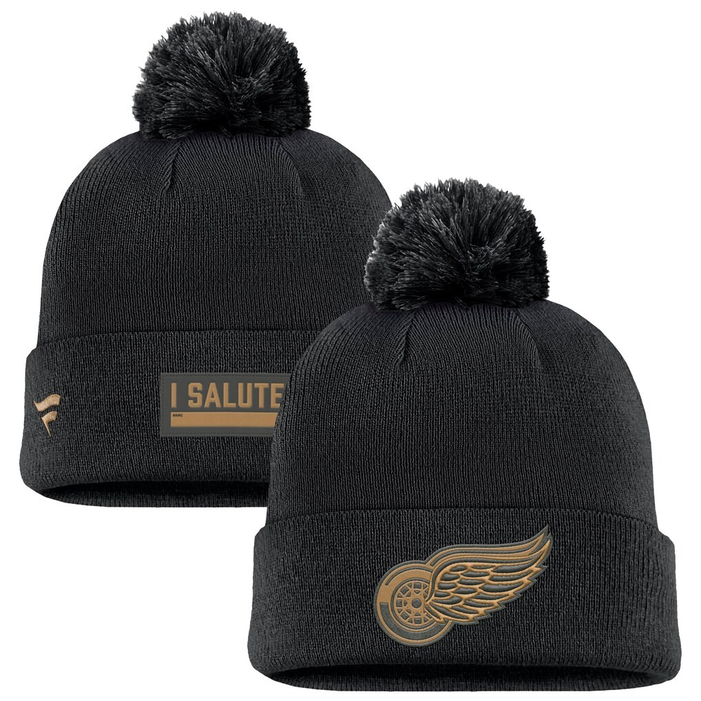 NHL Knit Hat Authentic Pro Rink Cuffed with Pom Military Appreciation Red Wings