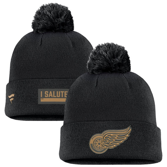 NHL Knit Hat Authentic Pro Rink Cuffed with Pom Military Appreciation Red Wings