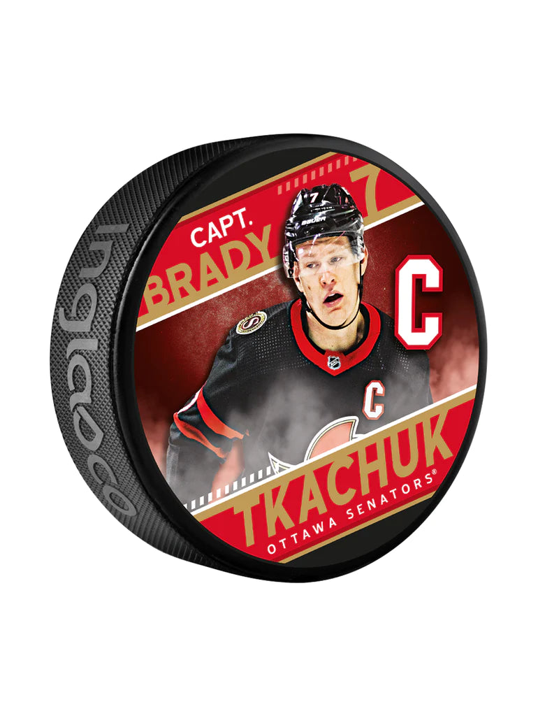 NHL Souvenir Player Puck In Cube Captain Series Brady Tkachuk Senators