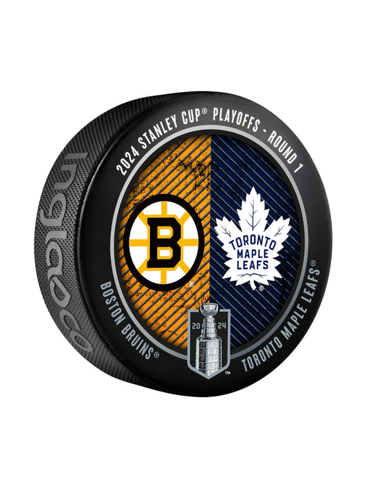 NHL Souvenir Collector Puck 2024 Round 1 Playoffs Match-Up Bruins vs Leafs