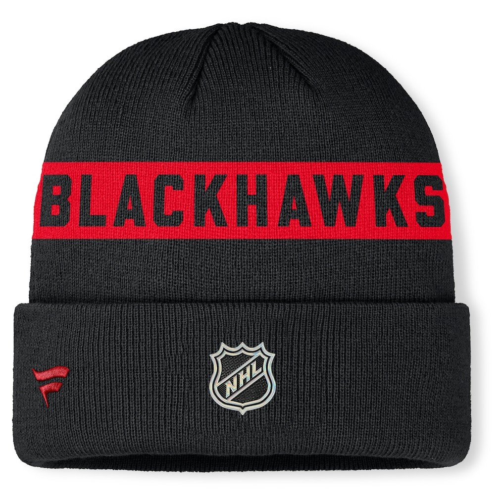NHL Knit Hat Authentic Pro Cuffed Stripe Beanie Rink Road 2025 Blackhawks