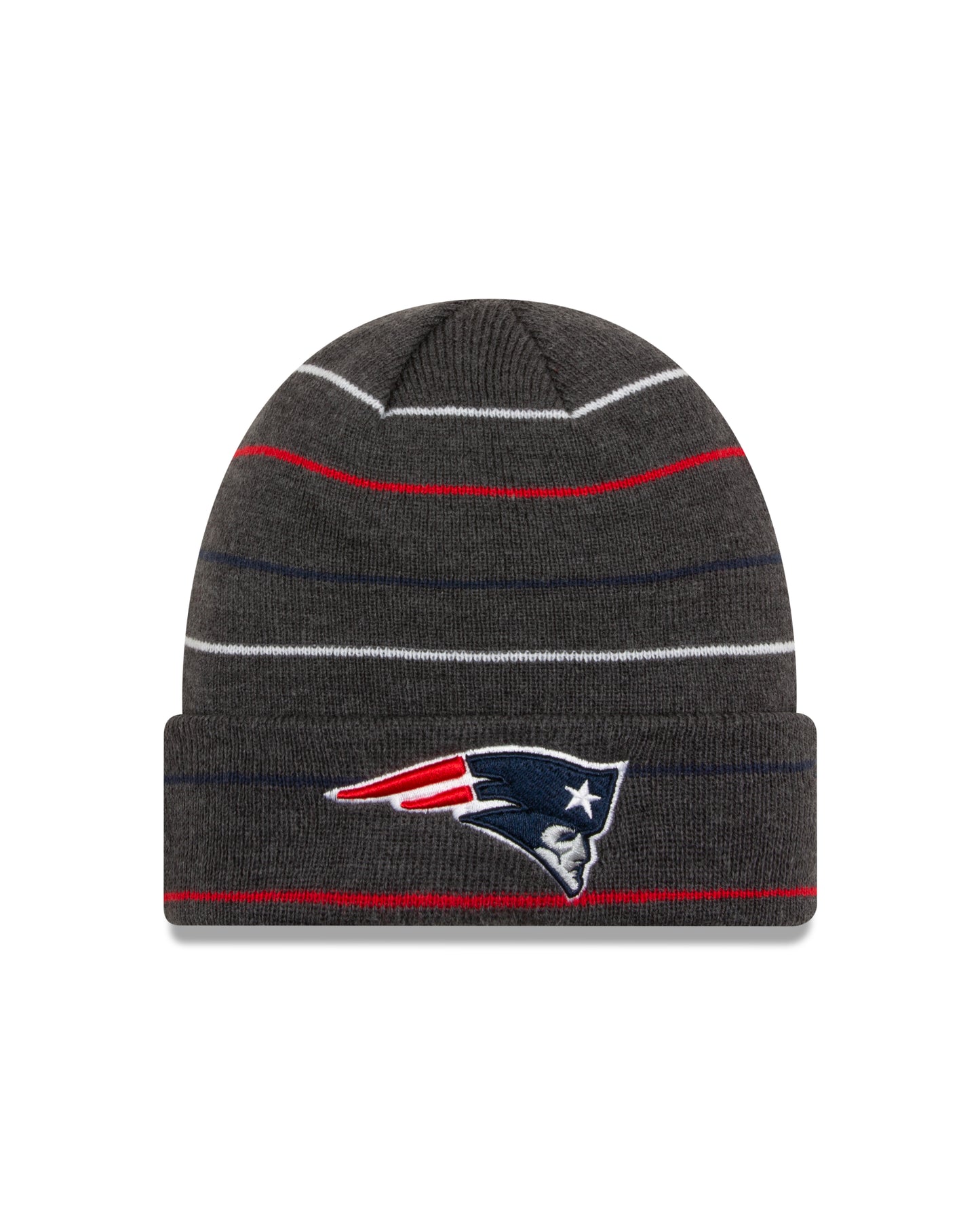 NFL Cuffed Knit Hat Charcoal Rowed Striped Patriots