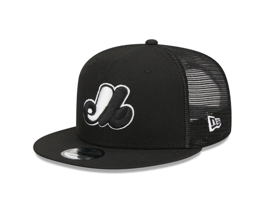 MLB Hat 950 Black and White Trucker Snapback Expos