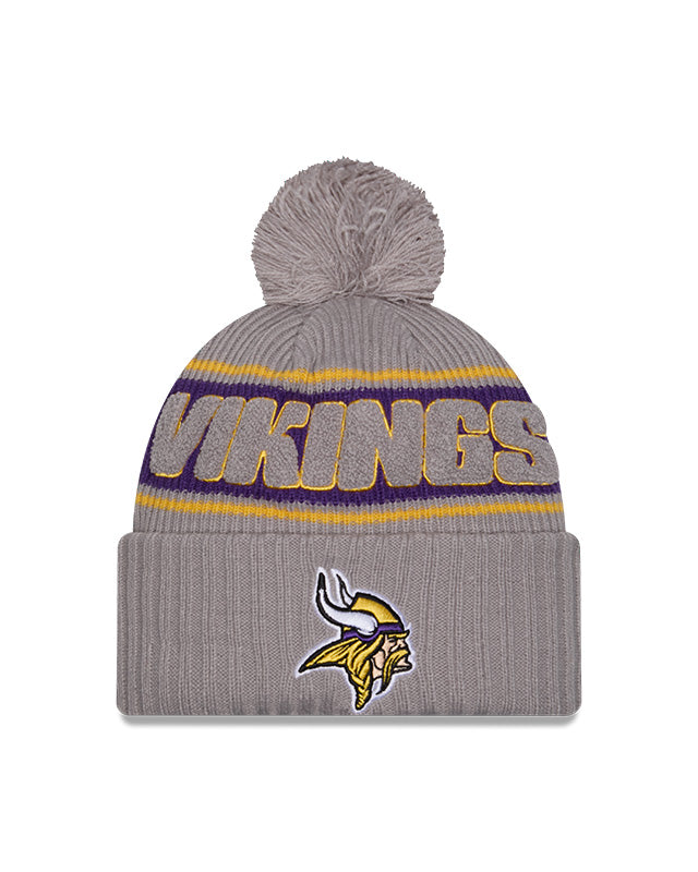 NFL Knit Hat 2024 Cold Weather Sport Knit W/ Pom Grey Vikings