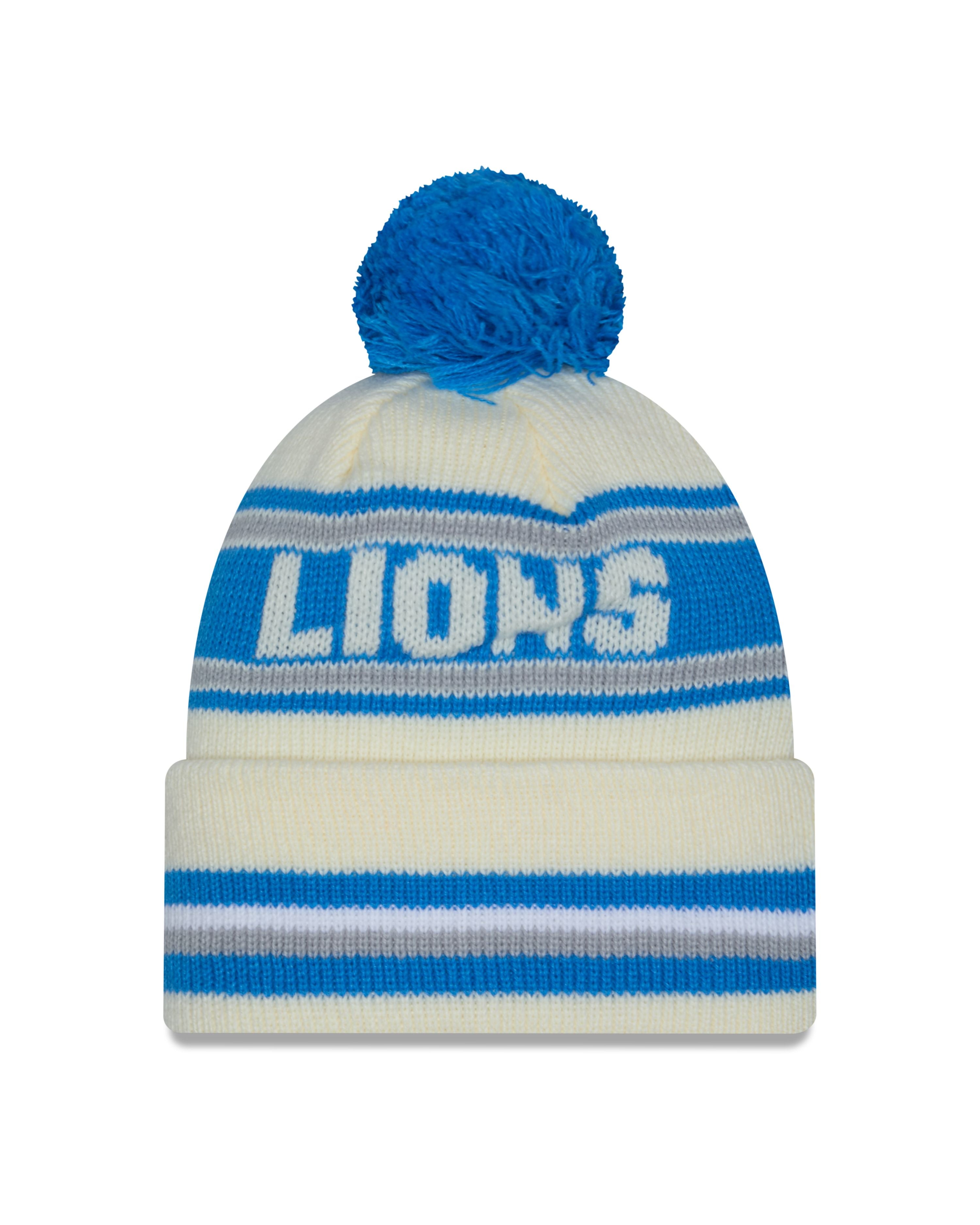 NFL Knit Hat Pom White Classic Lions