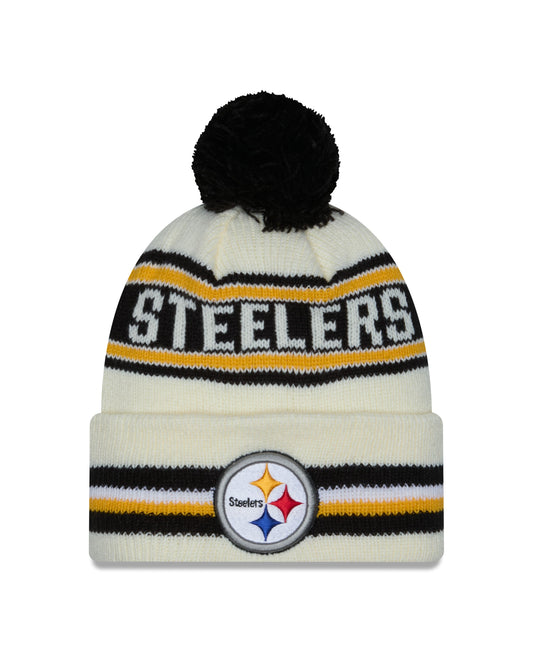 NFL Knit Hat Pom White Classic Steelers